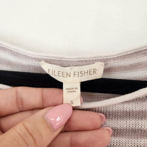 Eileen Fisher 100% Linen Striped Beige Tunic Lightweight Blouse Top Oversize S - Picture 6 of 8